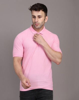 INKKR Solid Men Polo Neck Pink T-Shirt