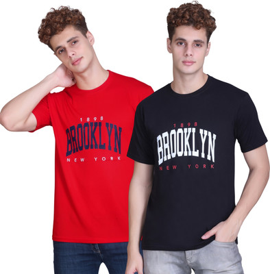 Zeffit Printed Men Round Neck Red, Black T-Shirt