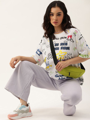 Kook N Keech Printed Women Round Neck Multicolor T-Shirt