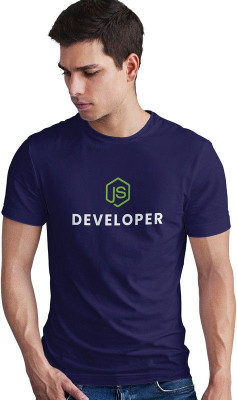 DUDEME Printed Men Round Neck Dark Blue T-Shirt