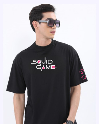 ROYAL STANCE X SQUID GAME Graphic Print Men Round Neck Black T-Shirt