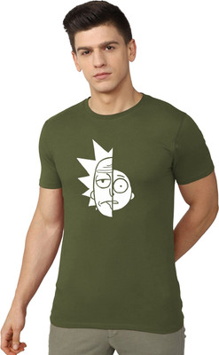 RULEDBYSUN Cartoon Men Round Neck Dark Green T-Shirt