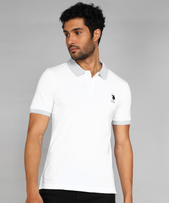 U.S. POLO ASSN. Solid Men Polo Neck White T-Shirt
