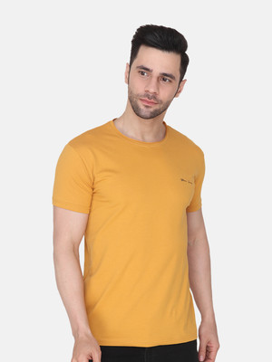 Albion Solid Men Round Neck Yellow T-Shirt