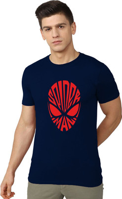 OrrganicChics Printed Men Round Neck Navy Blue T-Shirt