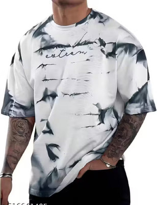MCC Tie & Dye Men Round Neck White, Black T-Shirt