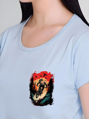 SZN Graphic Print Women Round Neck Light Blue T-Shirt