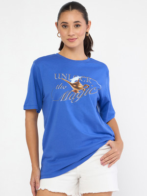 WEAR YOUR MIND Graphic Print Women Round Neck Blue T-Shirt