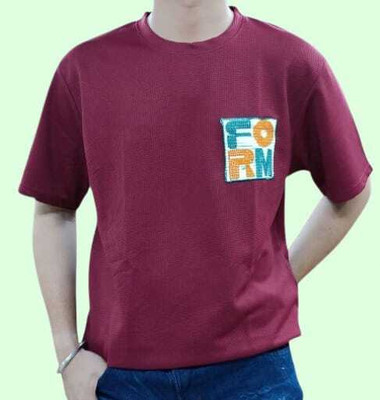 Joshua jenny Self Design Men Round Neck Maroon T-Shirt