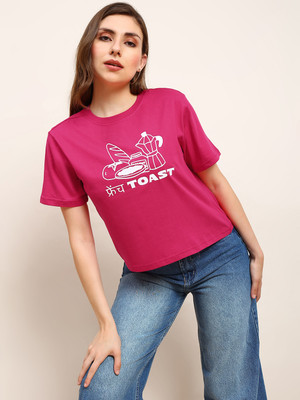 Globus Graphic Print Women Round Neck Pink T-Shirt