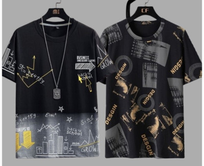 TIKI TEE FEB Graphic Print Men Round Neck Black, White T-Shirt