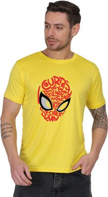 AZAADGARMENT Printed Men Round Neck Yellow T-Shirt