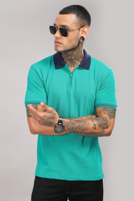 ADRO Solid Men Polo Neck Green T-Shirt
