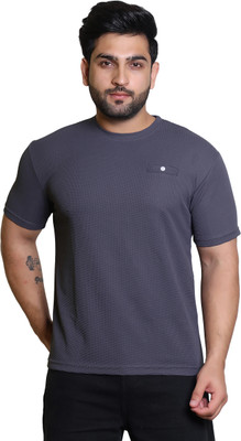 Cavora Solid Men Round Neck Grey T-Shirt