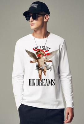 Aditi Fashion Printed, Typography Men Round Neck White T-Shirt