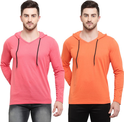 Adorbs Trend Solid Men Hooded Neck White T-Shirt