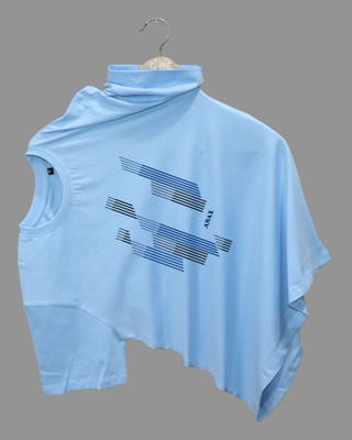 Droplet Printed Men Round Neck Light Blue T-Shirt