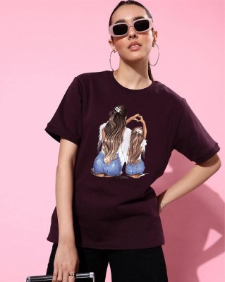 Timyka Printed Women Round Neck Purple T-Shirt