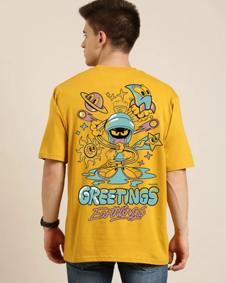 FASHNET FASHION Printed Men Round Neck Yellow T-Shirt