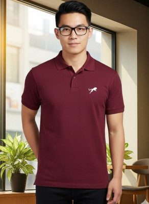 Siya Fashion Printed Men Polo Neck Maroon T-Shirt