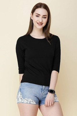 fashionfirst Solid Women Round Neck Black T-Shirt