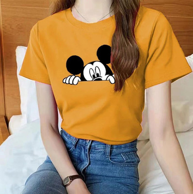 FAIRIANO Printed Women Round Neck Yellow T-Shirt