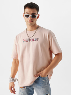The Souled Store Typography Men Round Neck Pink T-Shirt