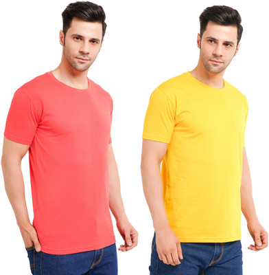 XO Celebrating Love Solid Men Round Neck Red, Yellow T-Shirt