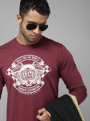 Roadster Printed, Typography Men Round Neck Red T-Shirt
