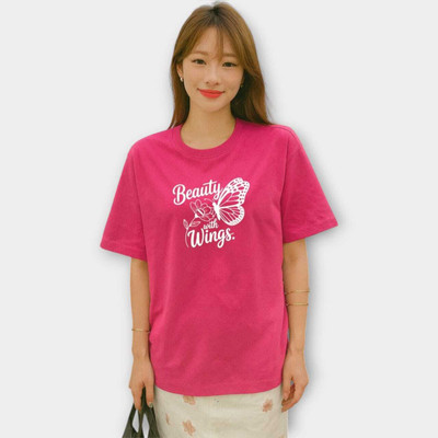 Stylicity Printed Women Round Neck Pink T-Shirt