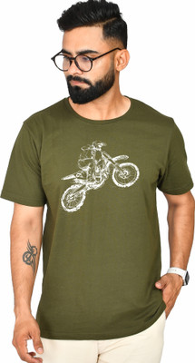 Burundi Blu Printed Men Round Neck Green T-Shirt