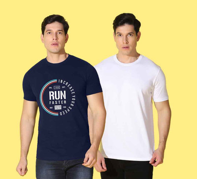 WOOSTRO Printed Men Round Neck Blue, White T-Shirt