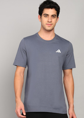 ADIDAS Solid Men Round Neck Grey T-Shirt