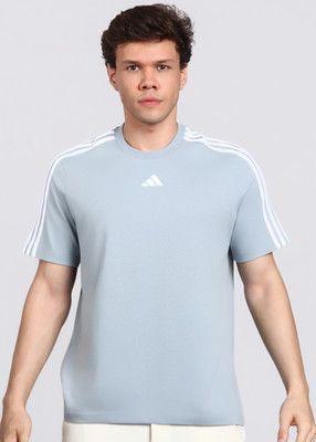 ADIDAS Solid Men Round Neck Grey T-Shirt
