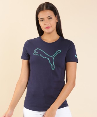PUMA Printed Women Round Neck Blue T-Shirt
