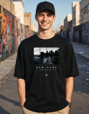 Smartees Printed Men Round Neck Black T-Shirt