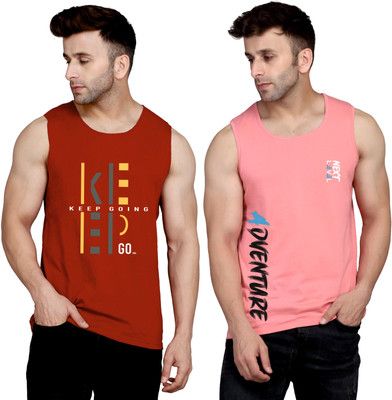 SLOWLORIS Printed Men Round Neck Maroon, Pink T-Shirt