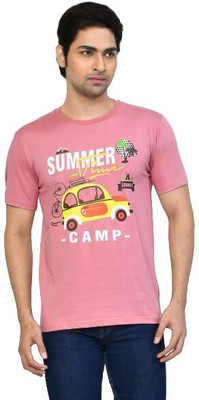 altius Graphic Print Men Round Neck Pink T-Shirt