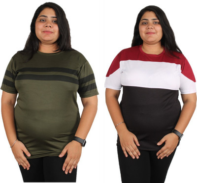 Oishee Printed Women Round Neck Dark Green, Maroon T-Shirt