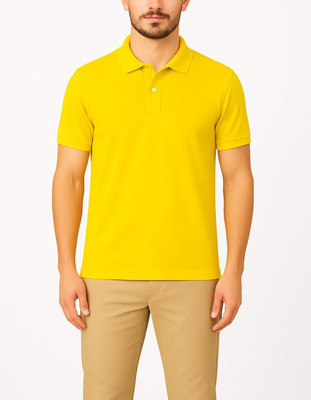 AKNOVA MART Solid Men Polo Neck Yellow T-Shirt