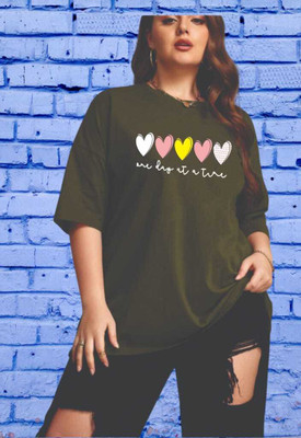 V-Mens Printed Women Round Neck Green T-Shirt