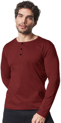 LazyChunks Solid Men Round Neck Maroon T-Shirt