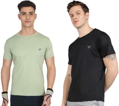 Le Werks Solid Men Round Neck Black, Light Green T-Shirt