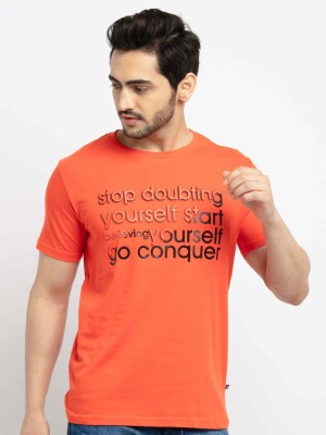 Status Quo Printed Men Round Neck Orange T-Shirt