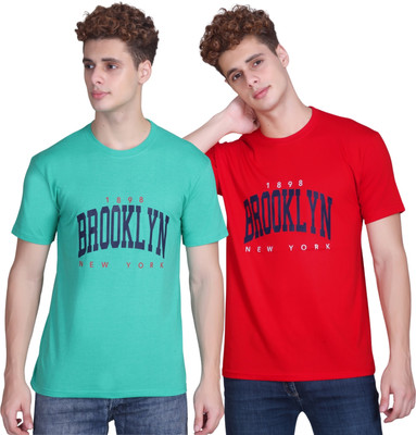 Zeffit Printed Men Round Neck Red, Dark Green T-Shirt