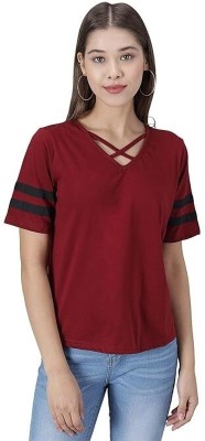 Pitcher Solid Women Round Neck Maroon T-Shirt