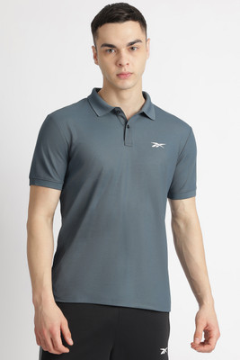REEBOK Solid Men Polo Neck Grey T-Shirt