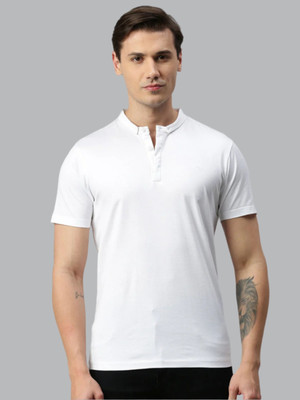 Ramraj Cotton Solid Men Polo Neck White T-Shirt