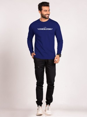 London Crew Typography Men Round Neck Navy Blue T-Shirt