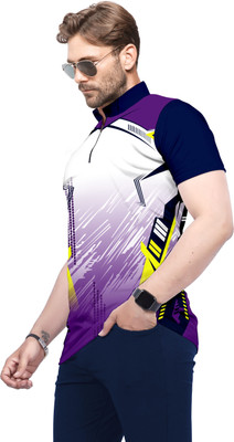 dhaari by unique creation Printed Men Mandarin Collar Purple T-Shirt
